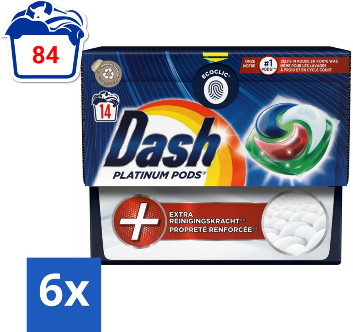 Dash Platinum - Wasmiddel Capsules - Witte en Gekleurde Was - 14 Wasbeurten - Voordeelverpakking - 6 stuks