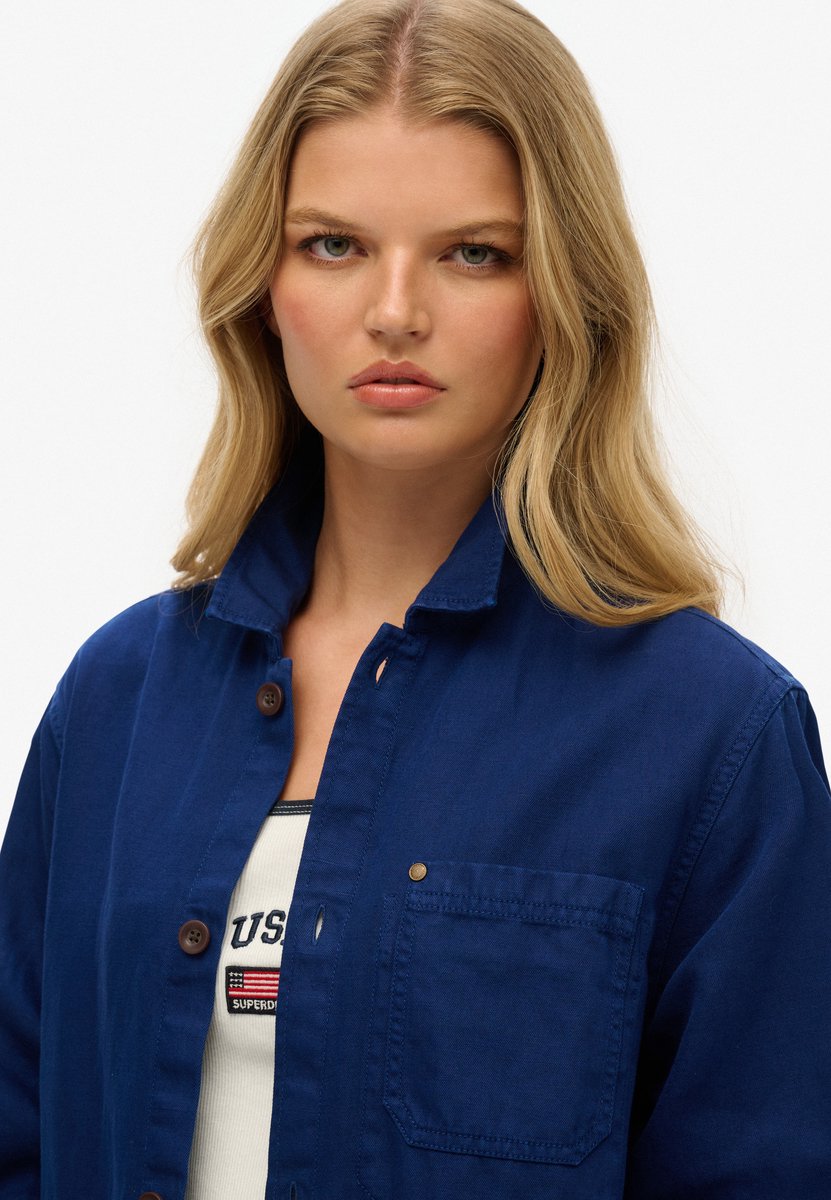 Superdry The Merchant Store oversized linnen overshirt Dames Shirts Marineblauw
