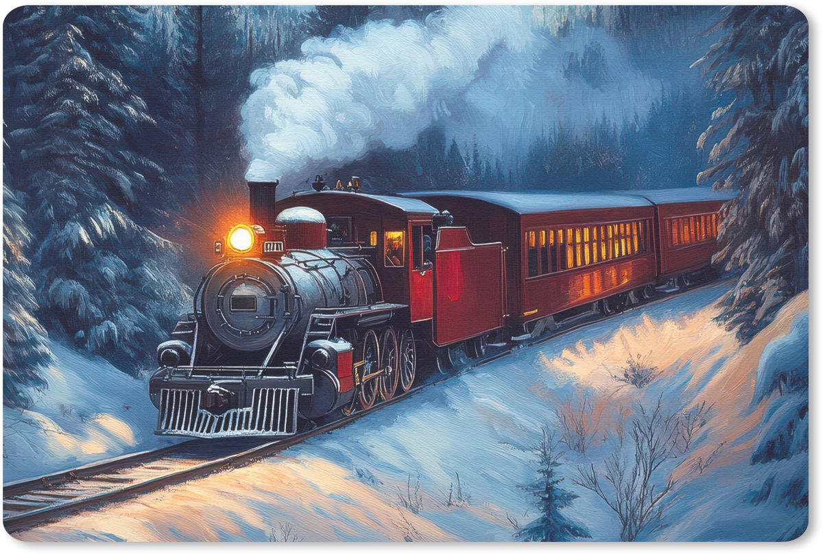 Muismat 27x18 cm - Mousepad Trein - Kerst - Sneeuw - Kersttrein - Muismatten