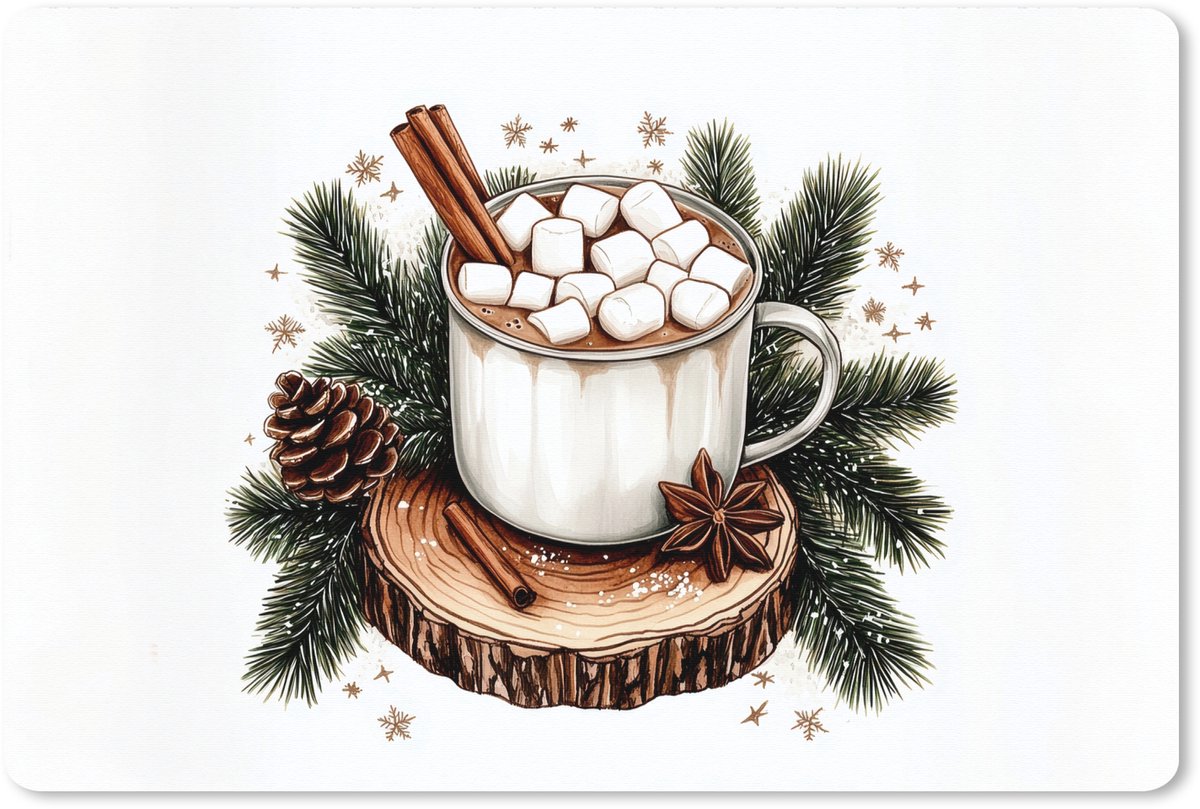 Muismat XXL 120x80 cm - Bureau onderlegger - Bureau mat Winter - Hout - Chocolademelk - Drink - Kerst - Bureaumat - Gaming mousepad xl - Bureaulegger groot - Computer deskmat
