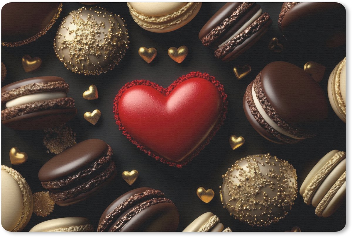 Muismat 27x18 cm - Mousepad Macarons - Rood - Hart - Muismatten