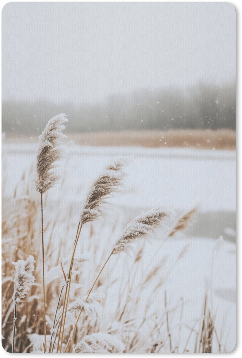 Muismat 18x27 cm - Mousepad Riet - Meer - Winter - Natuur - Sneeuw - Beige - Muismatten