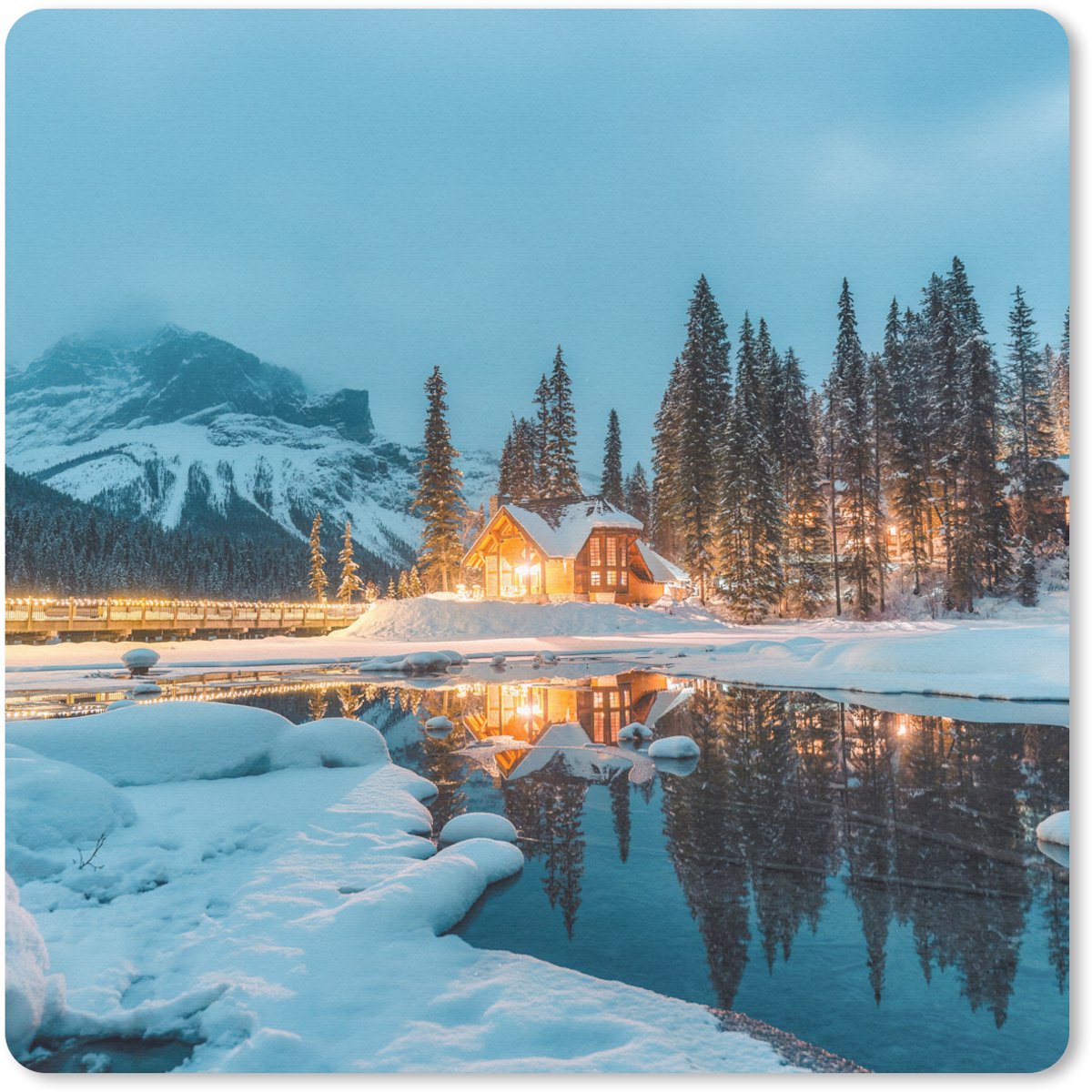 Muismat 30x30 cm - Mousepad Winterlandschap - Natuur - Huis - Bergen - Sneeuw - Muismatten