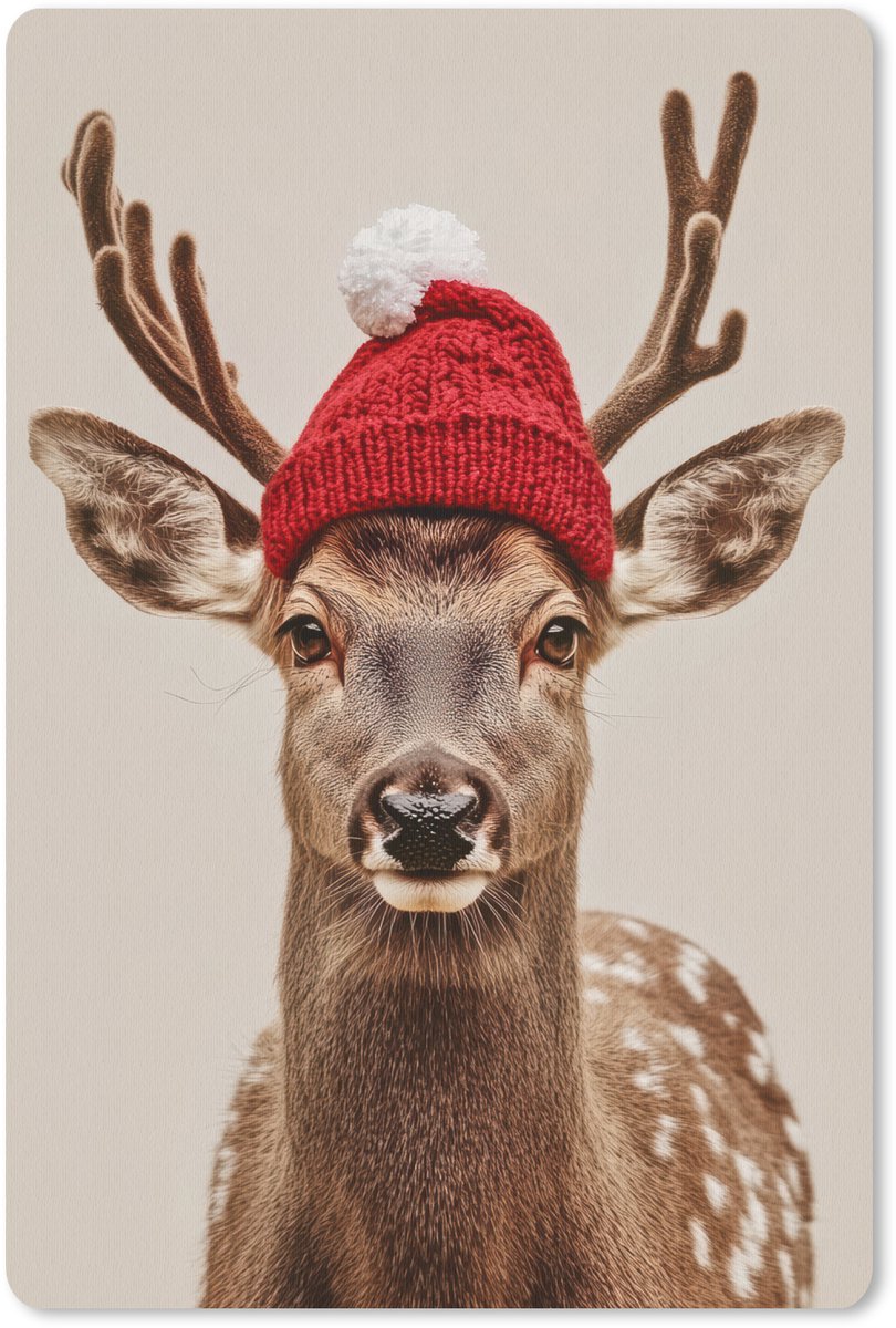 Muismat 18x27 cm - Mousepad Hert - Kerst - Muts - Dieren - Winter - Grappig - Muismatten
