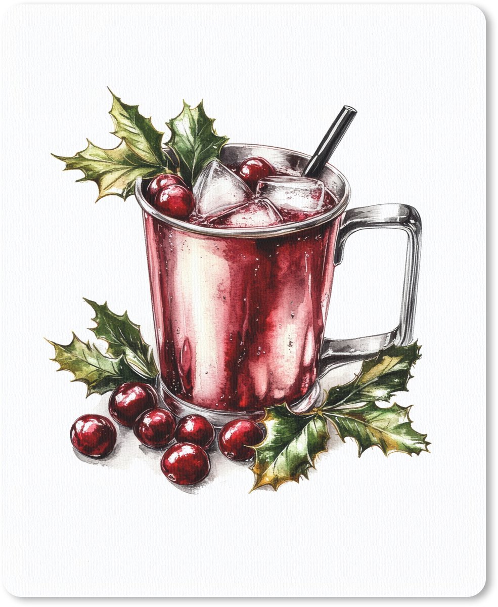 Muismat 19x23 cm - Mousepad Drank - Winter - Cocktail - Rood - Muismatten