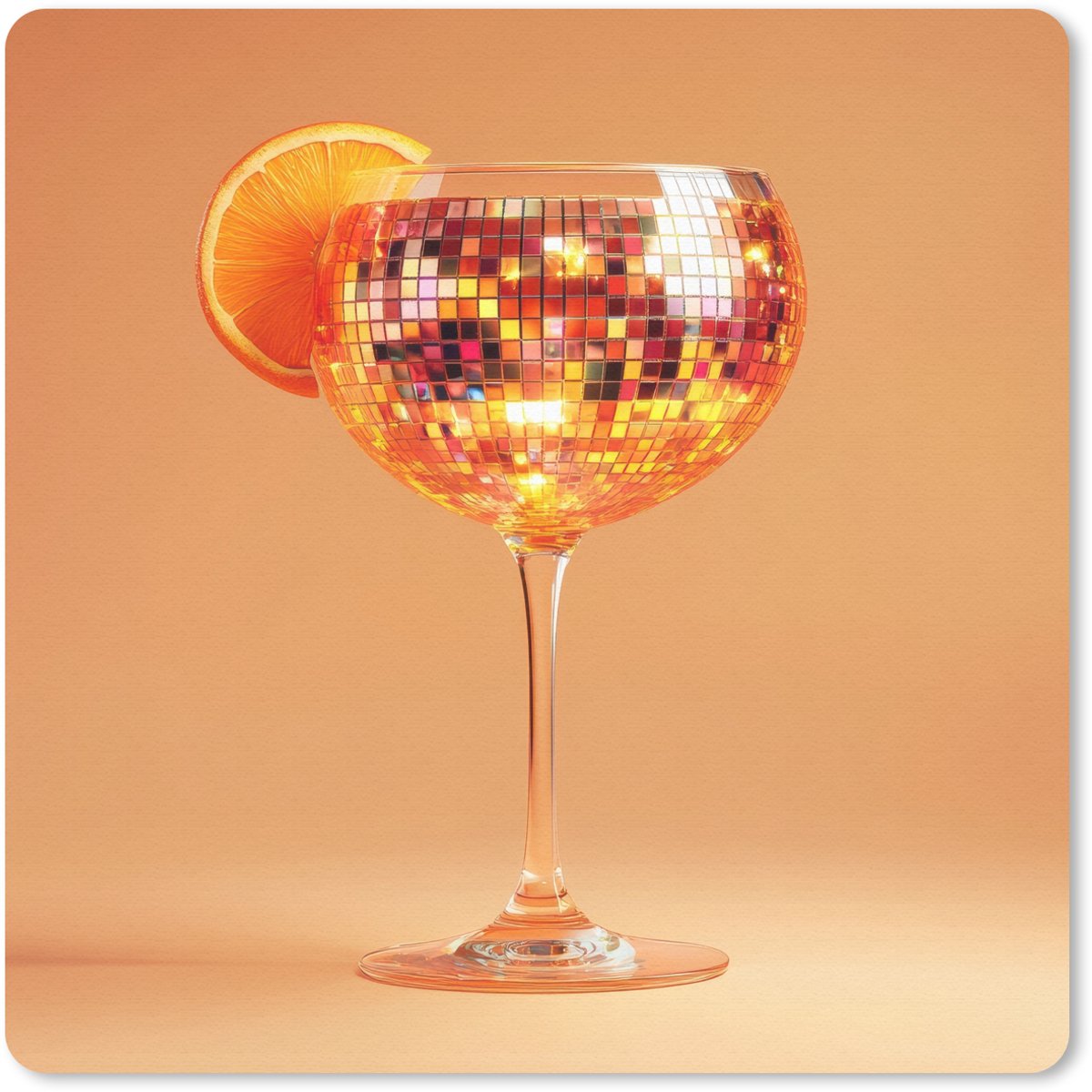 Muismat 20x20 cm - Mousepad Drank - Oranje - Glitter - Disco - Muismatten