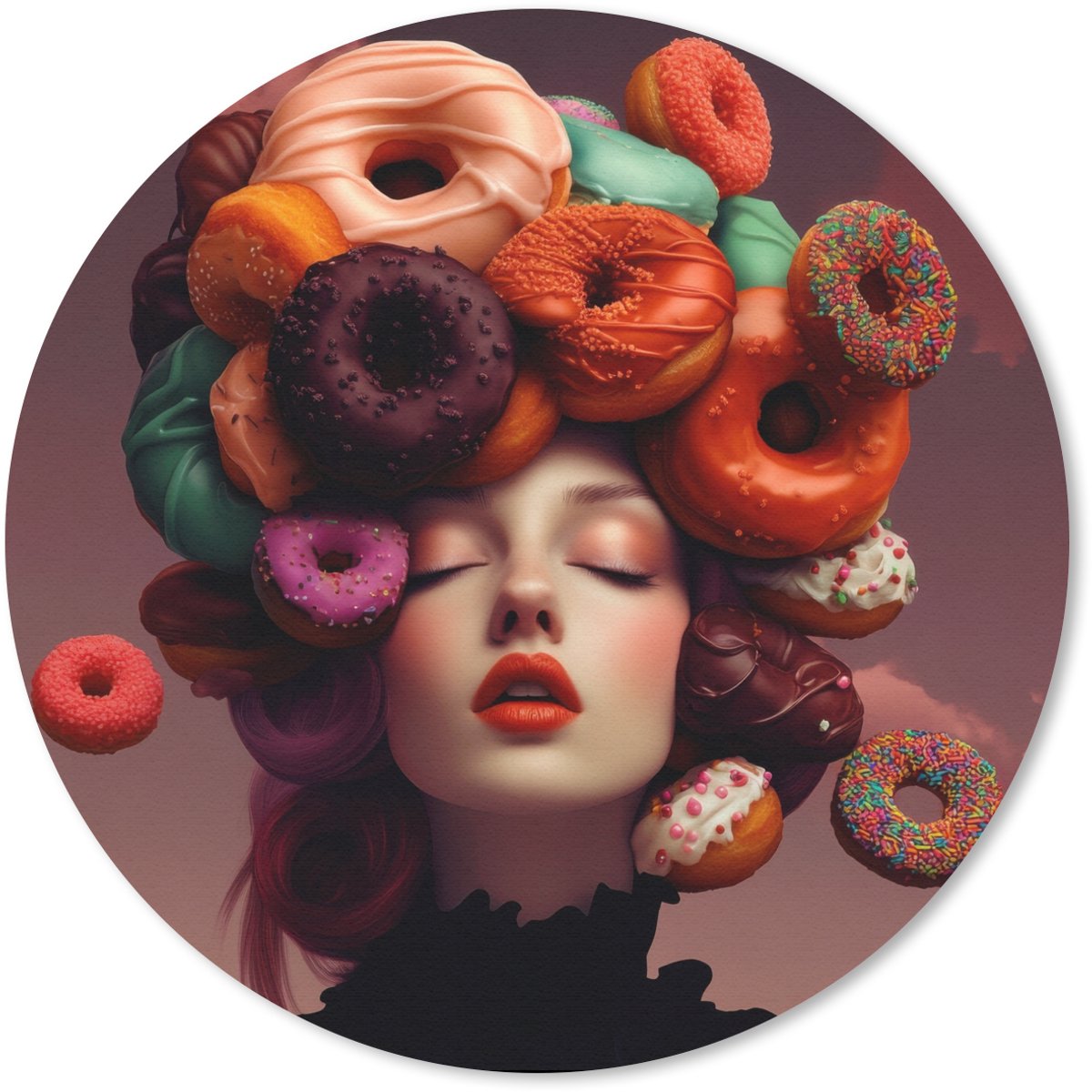 Muismat rond 20x20 cm - Mousepad Vrouw - Donuts - Kleurrijk - Ronde muismatten