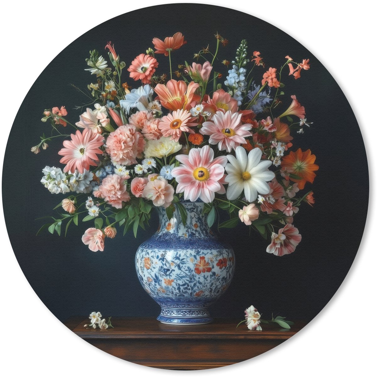 Muismat rond 40x40 cm - Mousepad Hout - Vaas - Kleuren - Bloemen - Ronde muismatten