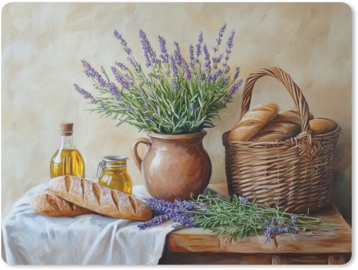 Muismat 23x19 cm - Mousepad Lavendel - Brood - Stilleven - Muismatten