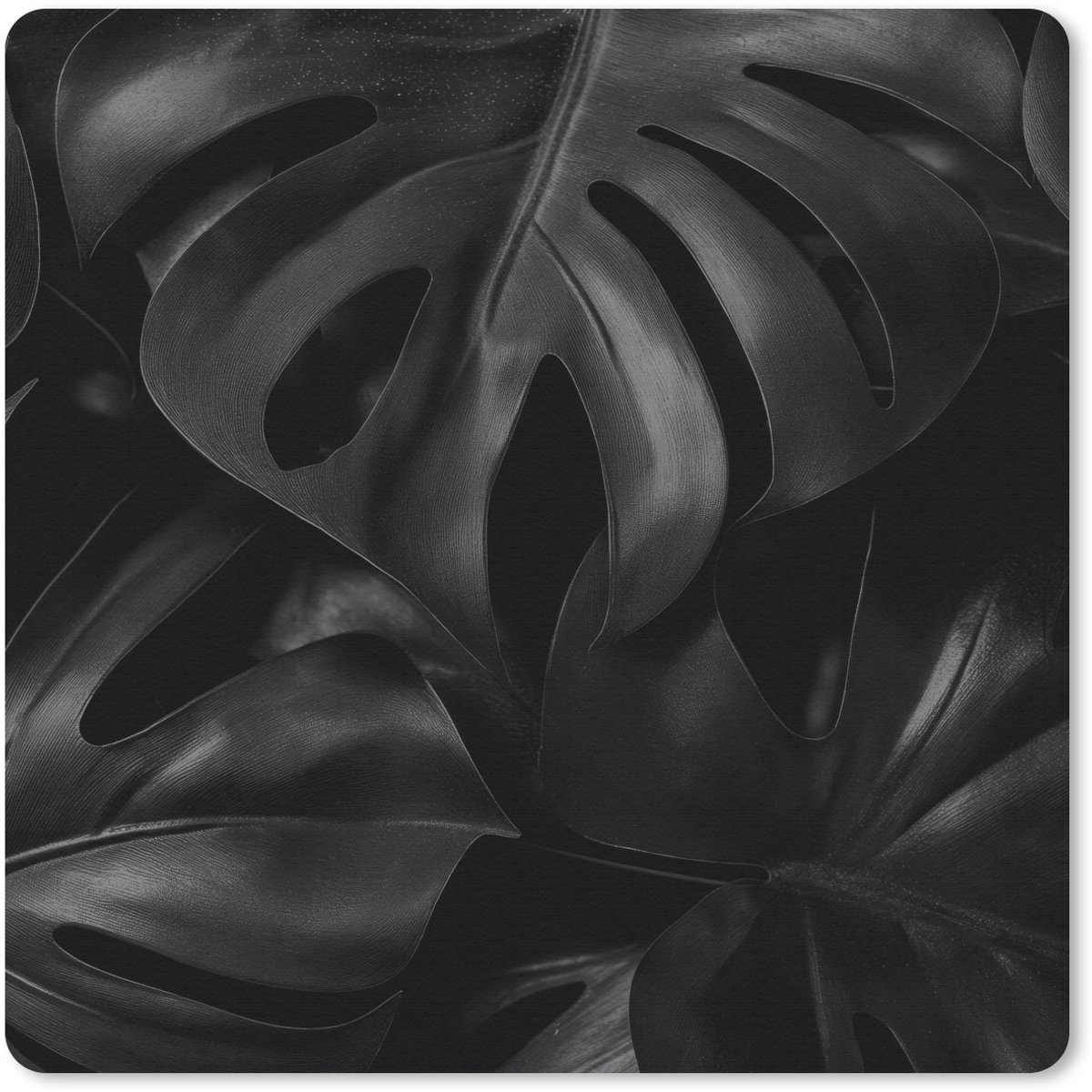 Muismat 30x30 cm - Mousepad Zwart - Monstera - Bladeren - Muismatten
