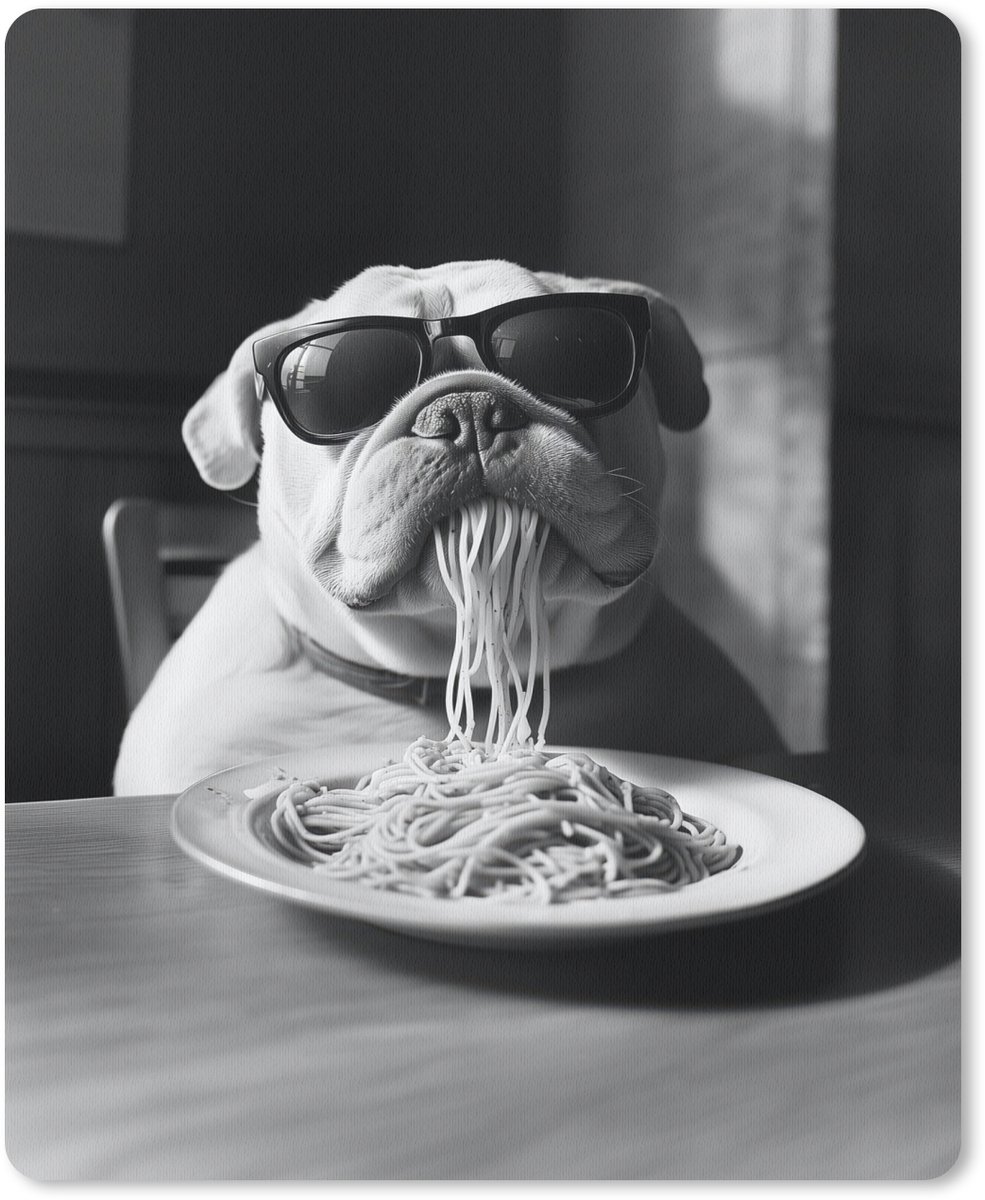 Muismat 19x23 cm - Mousepad Hond - Bulldog - Pasta - Bril - Stoer - Dieren - Muismatten