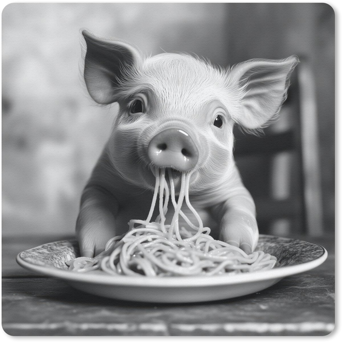 Muismat 20x20 cm - Mousepad Varken - Schattig - Spaghetti - Zwart wit - Dier - Muismatten