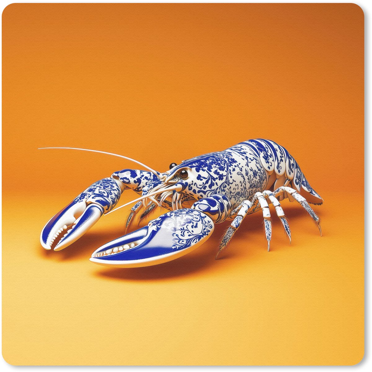 Muismat 30x30 cm - Mousepad Kreeft - Delftsblauw - Schild - Stoer - Oranje - Muismatten
