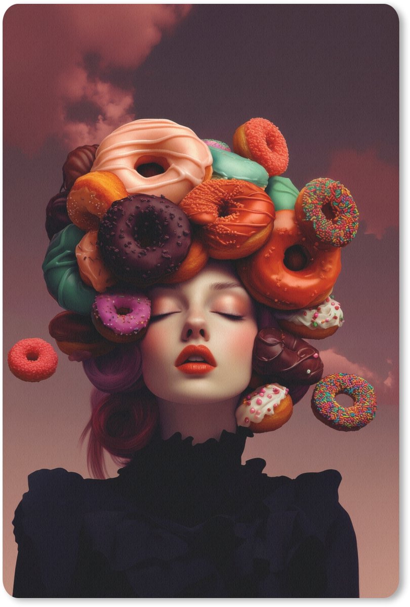 Muismat 18x27 cm - Mousepad Vrouw - Donuts - Kleurrijk - Muismatten