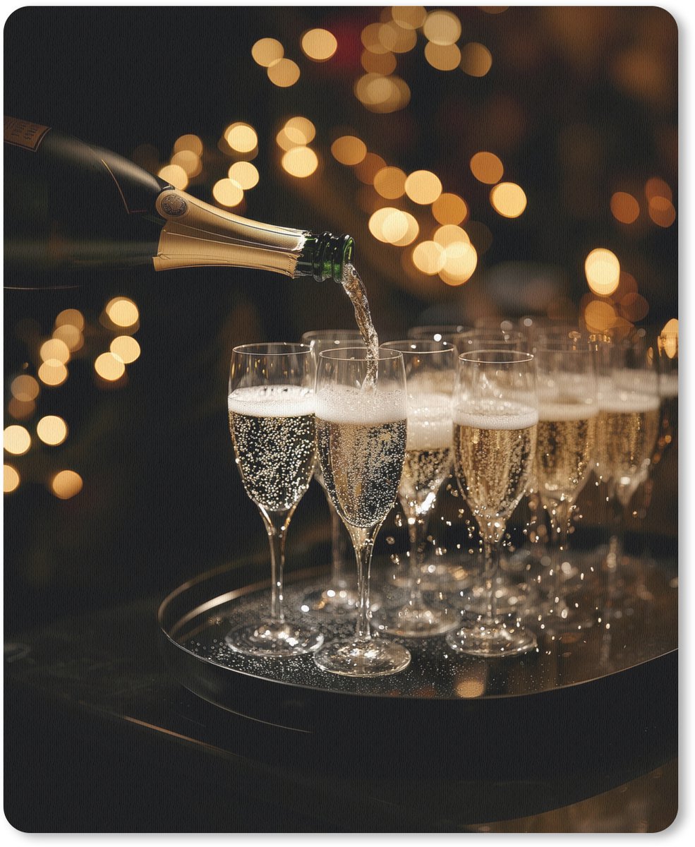 Muismat 19x23 cm - Mousepad Lichtjes - Champagne - Dienblad - Glazen - Muismatten