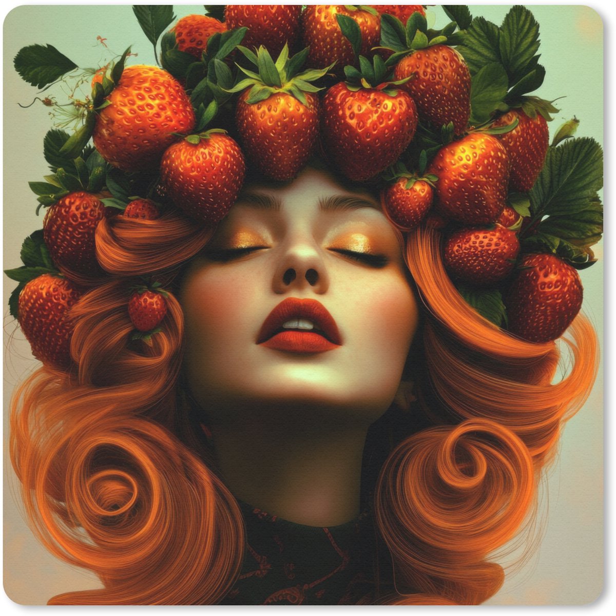 Muismat 30x30 cm - Mousepad Vrouw - Aardbeien - Kroon - Muismatten