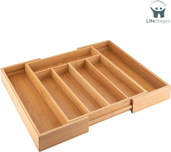 KESPER Bamboe Bestekbak Met 6 Vakken - Duurzame FSC Lade-Organizer Voor Keuken, 35 X 43 X 5 Cm