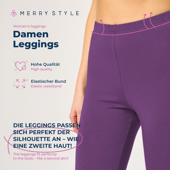 Merry Style MS-MS10-199-LE Dames Capri Leggings - Sport - Vrijetijdsbroek - 3/4 Lengte - Katoen - Sporbroek - Yogabroek - Paars - L
