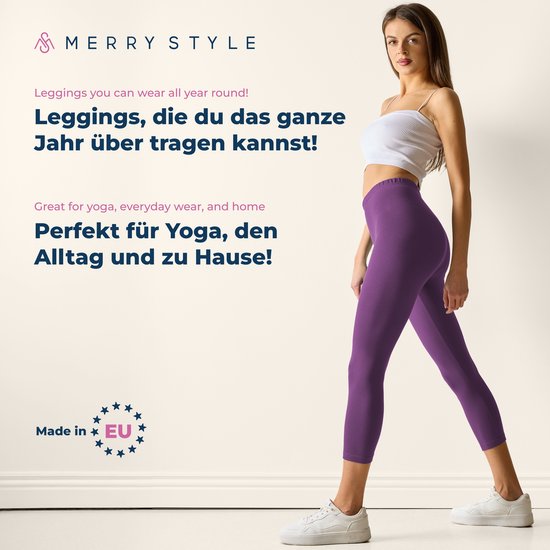 Merry Style MS-MS10-199-LE Dames Capri Leggings - Sport - Vrijetijdsbroek - 3/4 Lengte - Katoen - Sporbroek - Yogabroek - Paars - M