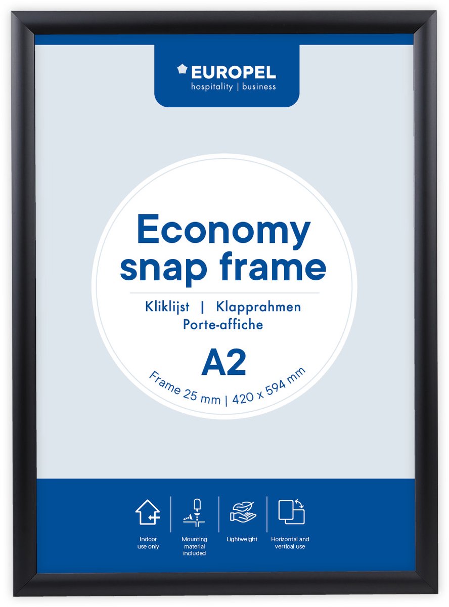 Europel Economy Kliklijst – Posterlijst – A2 – 42 x 59,4 cm – 25mm – Aluminium – Zwart