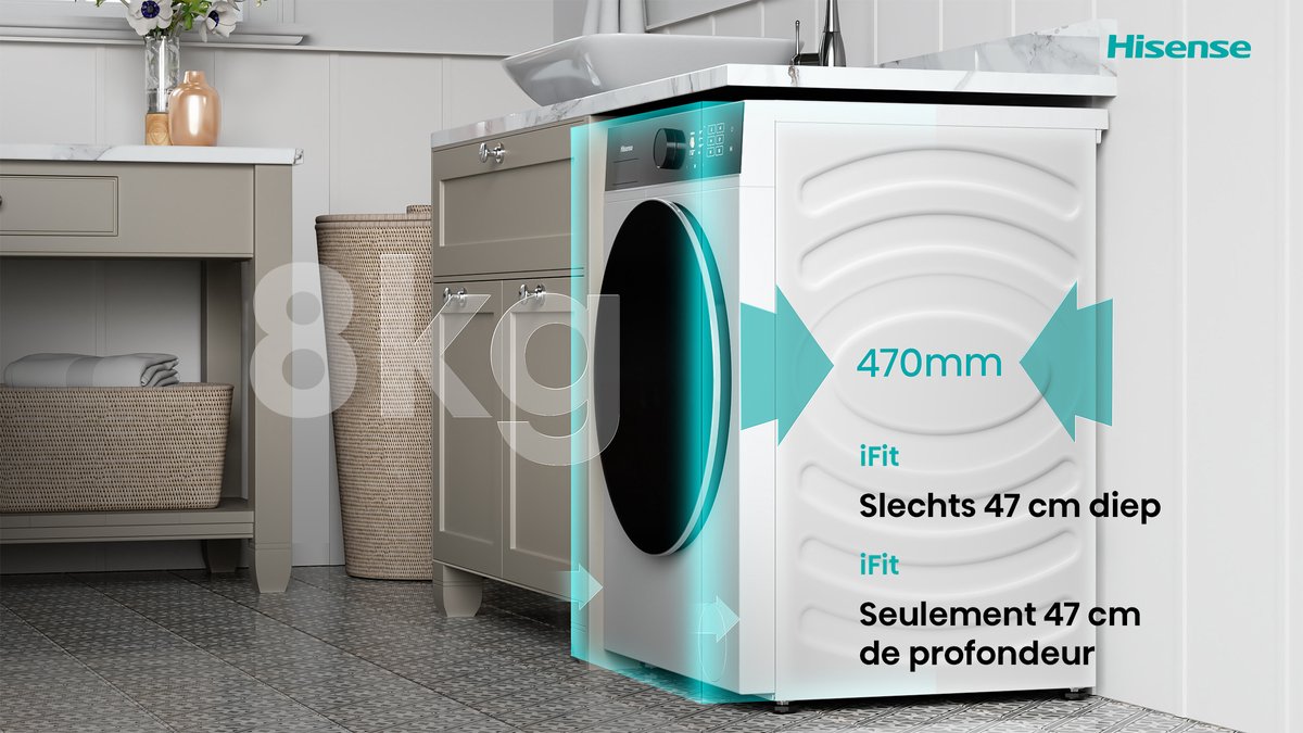 Hisense WF5I8043BWF 8 kg met WiFi en 47 cm diepte thumbnail 6