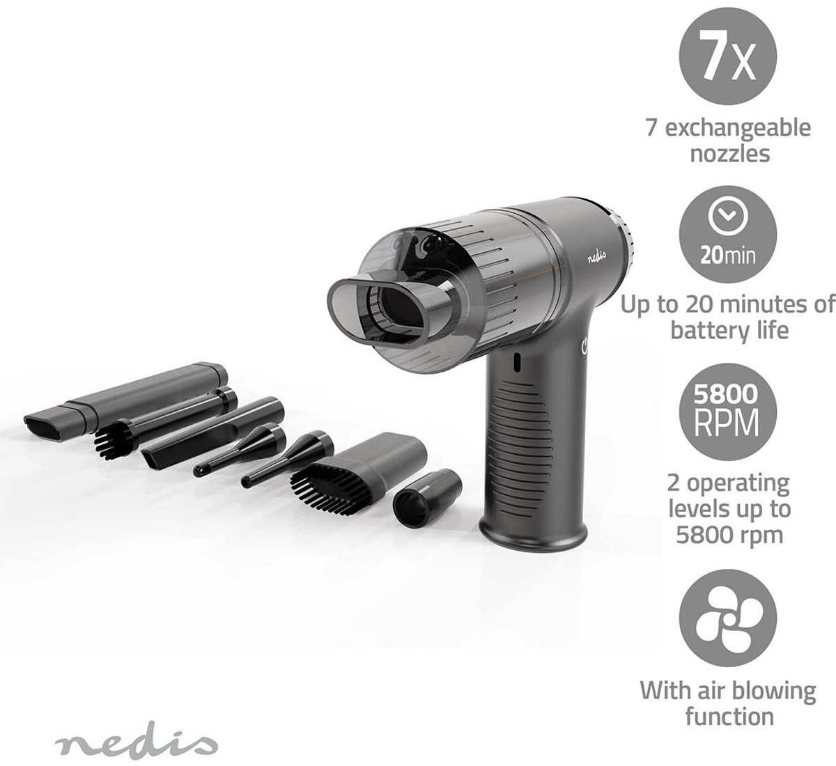 Nedis Oplaadbare Handstofzuiger met Luchtblazer - 90 W - Nedis - €49,99