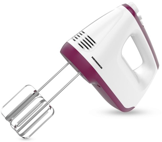 Heinner Handmixer - 400 W - 6 Snelheden + Turbo - 2 RVS Kloppers & 2 Deeghaken - Uitwerpknop - Zelfstaand Ontwerp - Wit/Bordeauxrood van Heinner — afbeelding 3