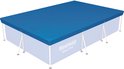 Blauw Bestway Steel Pro zwembadafdekzeil, met een verlicht frame en witte steunpoten.