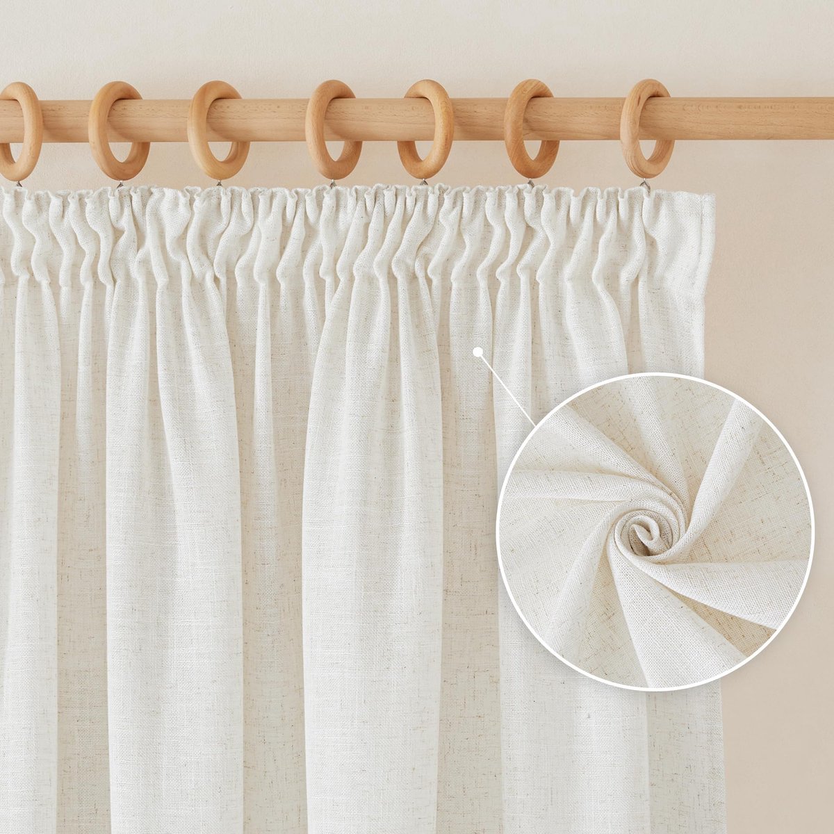Unyqoos Luxe Linnen Look Gordijnen Set van Twee voor Woonkamer en Slaapkamer, Half-Transparant, 245 x 140 cm wit