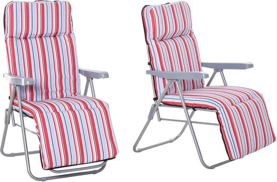 VOUNOT Set van 2 ligstoelen met inklapbare tafel, bekerhouder