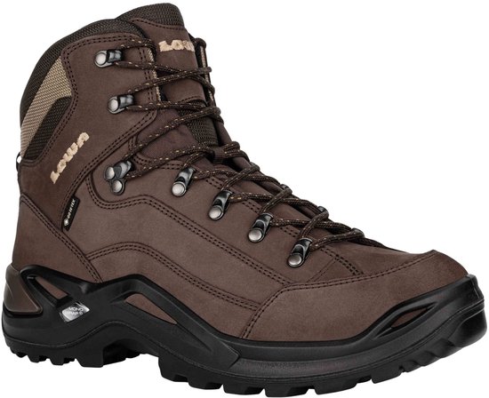 Bruine Lowa wandelschoen met Gore-Tex, deels beige schacht.