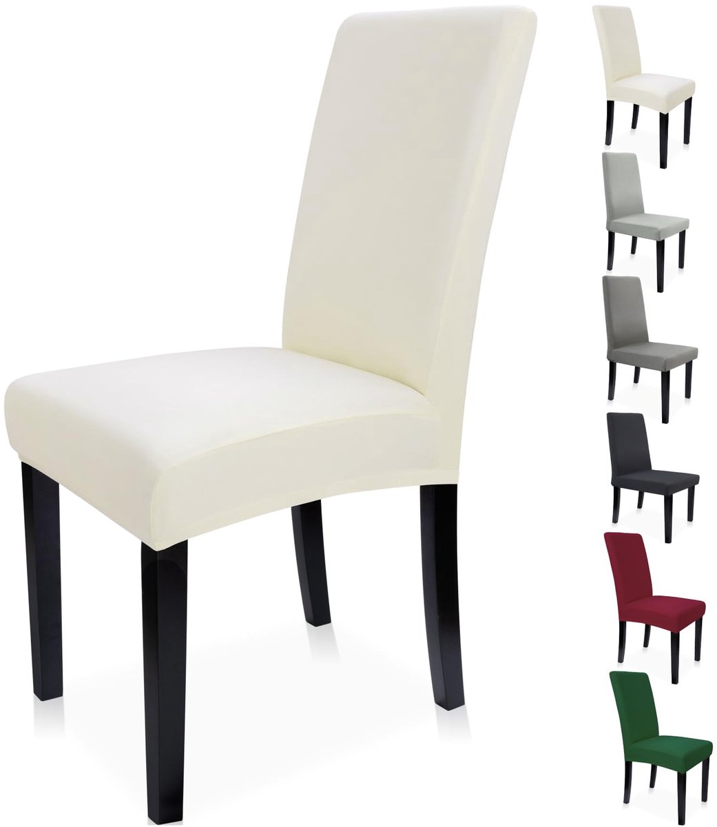 Ibenzoa® Set van 4 Luxe Beige Elastische Stoelhoezen voor Diverse Stoelstijlen met Verstevigde Onderkant