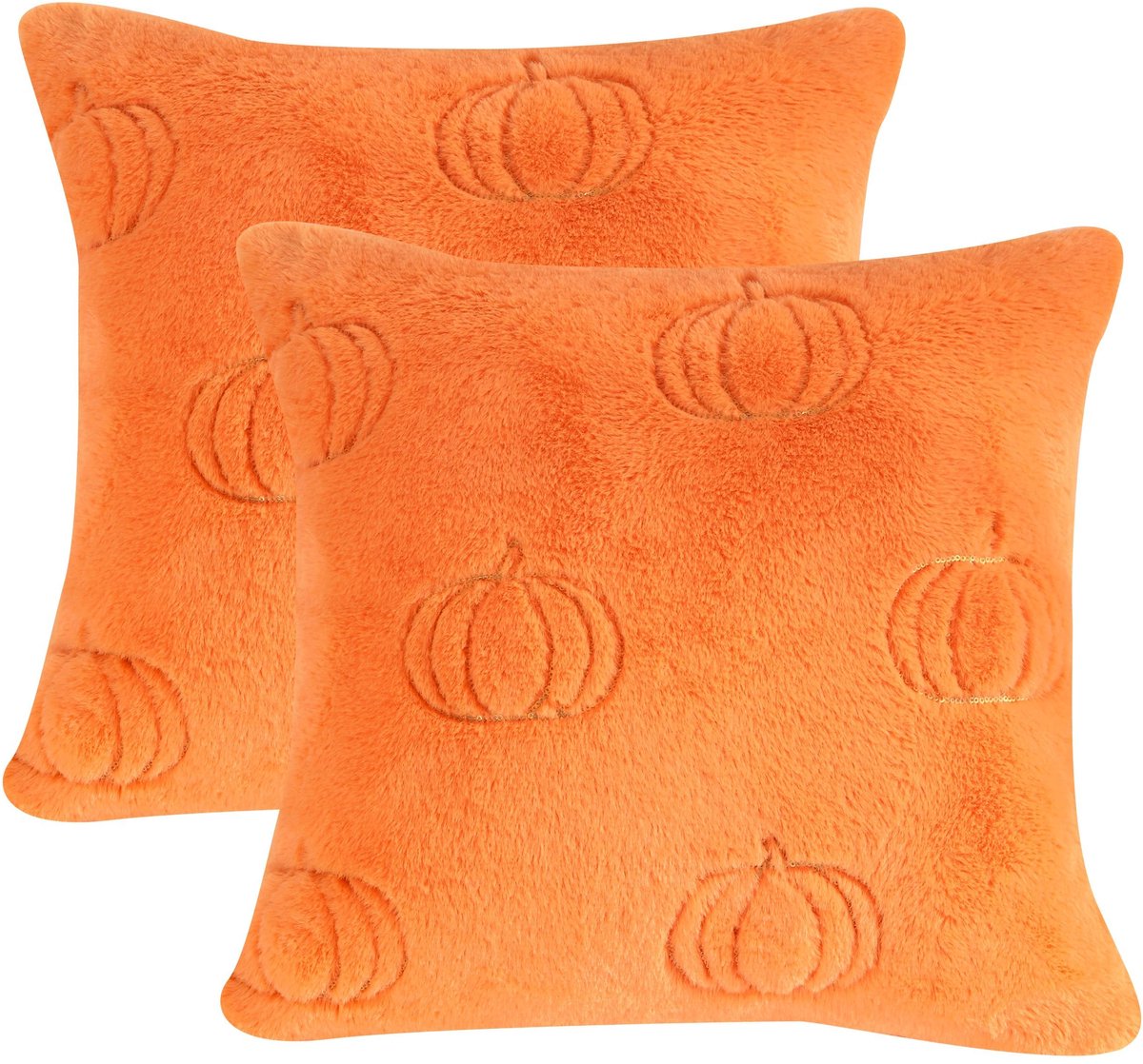 Ibenzoa Halloween Sierkussenhoezen Set van 2 met Pluche en Pailletten Pompoenontwerp voor Gezellige Herfstdecoratie oranje