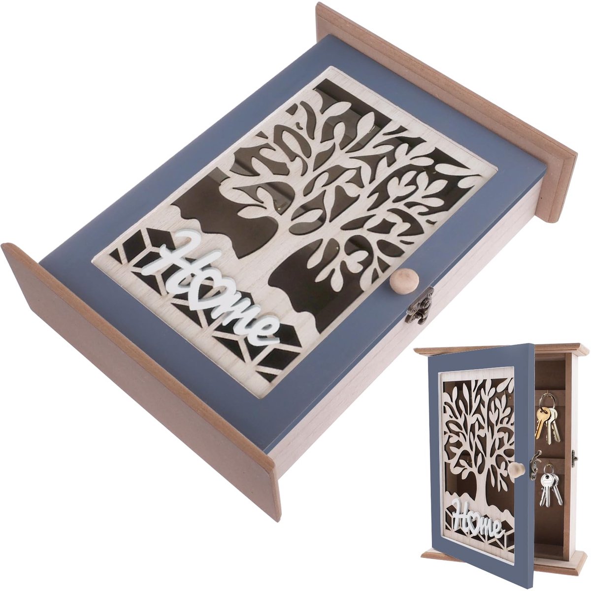 Ibenzoa® Stijlvolle Houten Sleutelkast met Levensboomontwerp voor Diverse Locaties