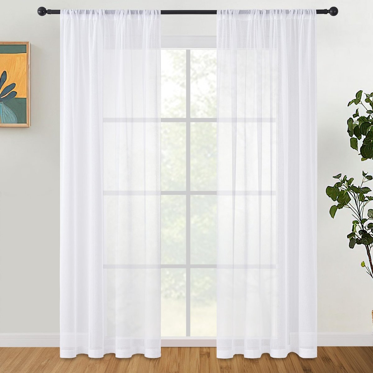 Ibenzoa® Moderne Semi-Transparante Voile Gordijnen voor Elegante Woonkamers met Stangdoorgang, 2 Stuks, 140 x 245 cm, Wit
