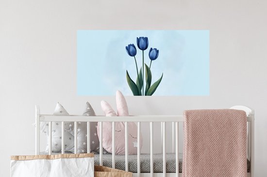 Muurstickers - Sticker Folie - Tulpen - Blauw - Bladeren - 80x40 cm - Plakfolie - Muurstickers Kinderkamer - Zelfklevend Behang - Zelfklevend behangpapier - Stickerfolie