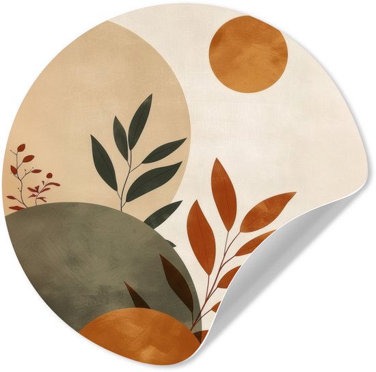 WallCircle® - Behangcirkel 140x140 cm - Muurstickers Vormen - Rond - Bladeren - Beige - Muurcirkel woonkamer - Wandcirkel slaapkamer - Kamer decoratie zelfklevend - Muurdecoratie accessoires