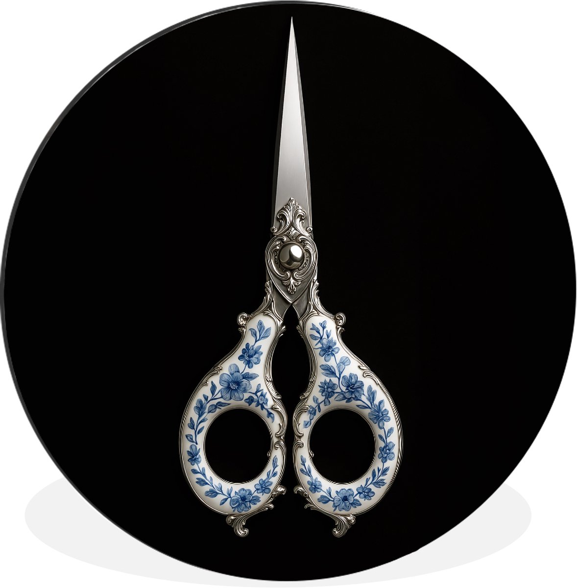 WallCircle Wandcirkel - Muurcirkel - Schaar - Delfts blauw - Zwart - Aluminium - Dibond - 30x30 cm - Binnen en Buiten