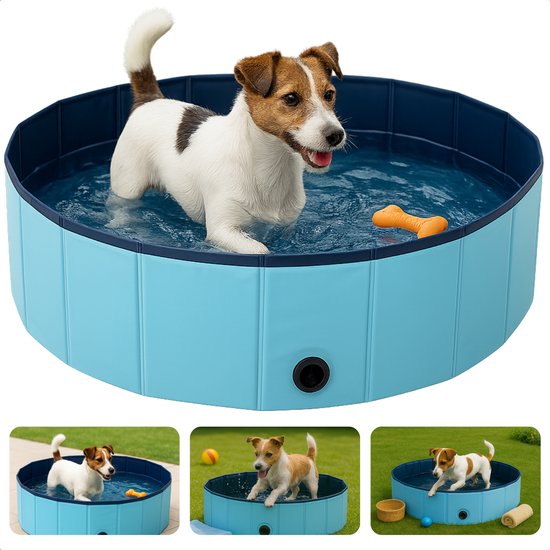 Cheqo® Honden Zwembad - Hondenzwembad Opvouwbaar - Opzetzwembad Huisdier - Hondenbad - Dierenbad - Bad Voor Kleine Honden - Blauw