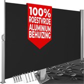 tectake® Uitschuifbaar Aluminium Windscherm met Oprolmechanisme - Zonnescherm - Tuinscherm - 180 x 300 cm - Zwart Balkonscherm - Ondoorzichtbaar Privacyscherm - Markiesdoek