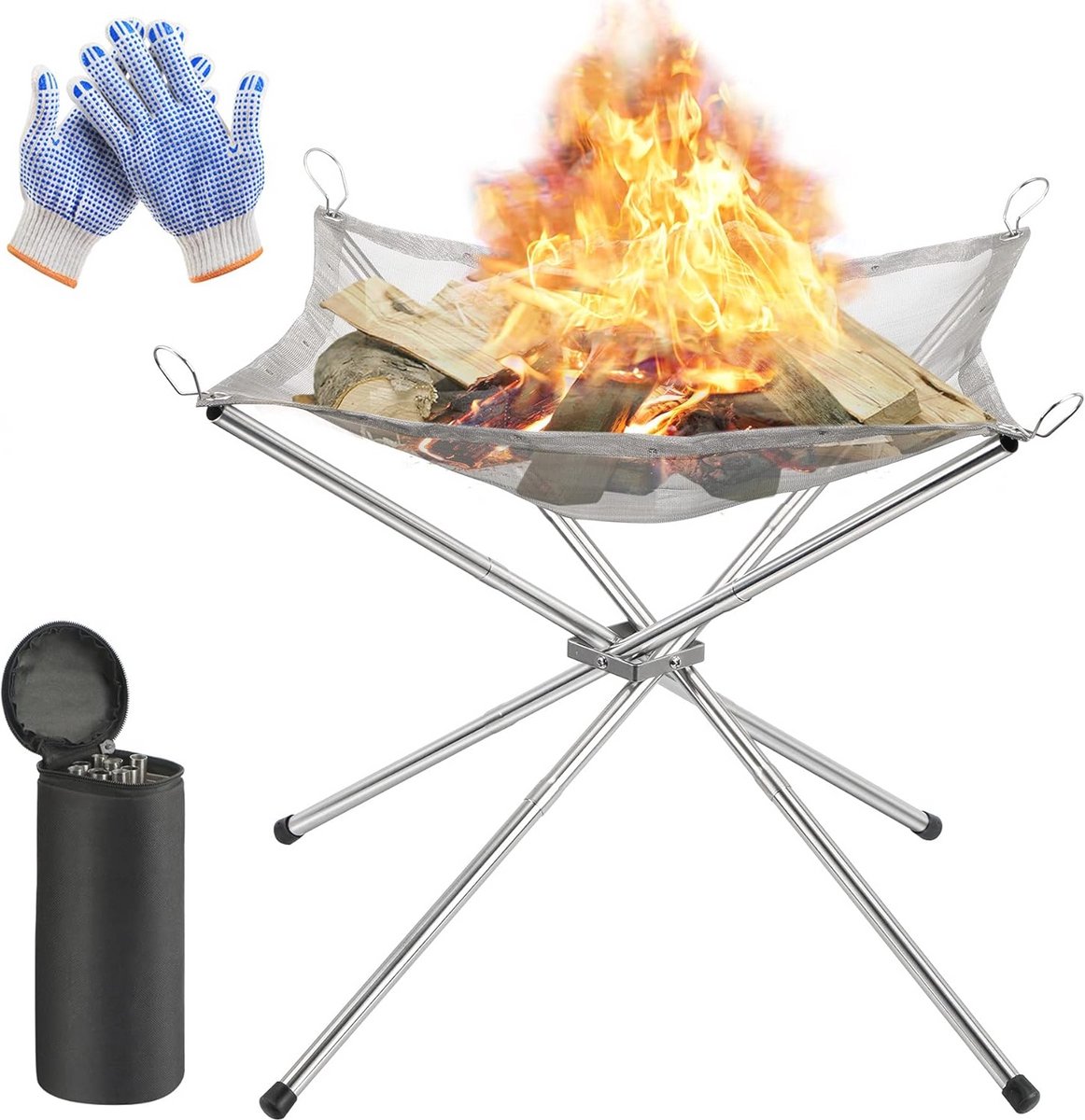 Draagbare vuurplaats voor kamperen - Opvouwbare BBQ vuurschaal voor buiten met hittebestendige handschoenen