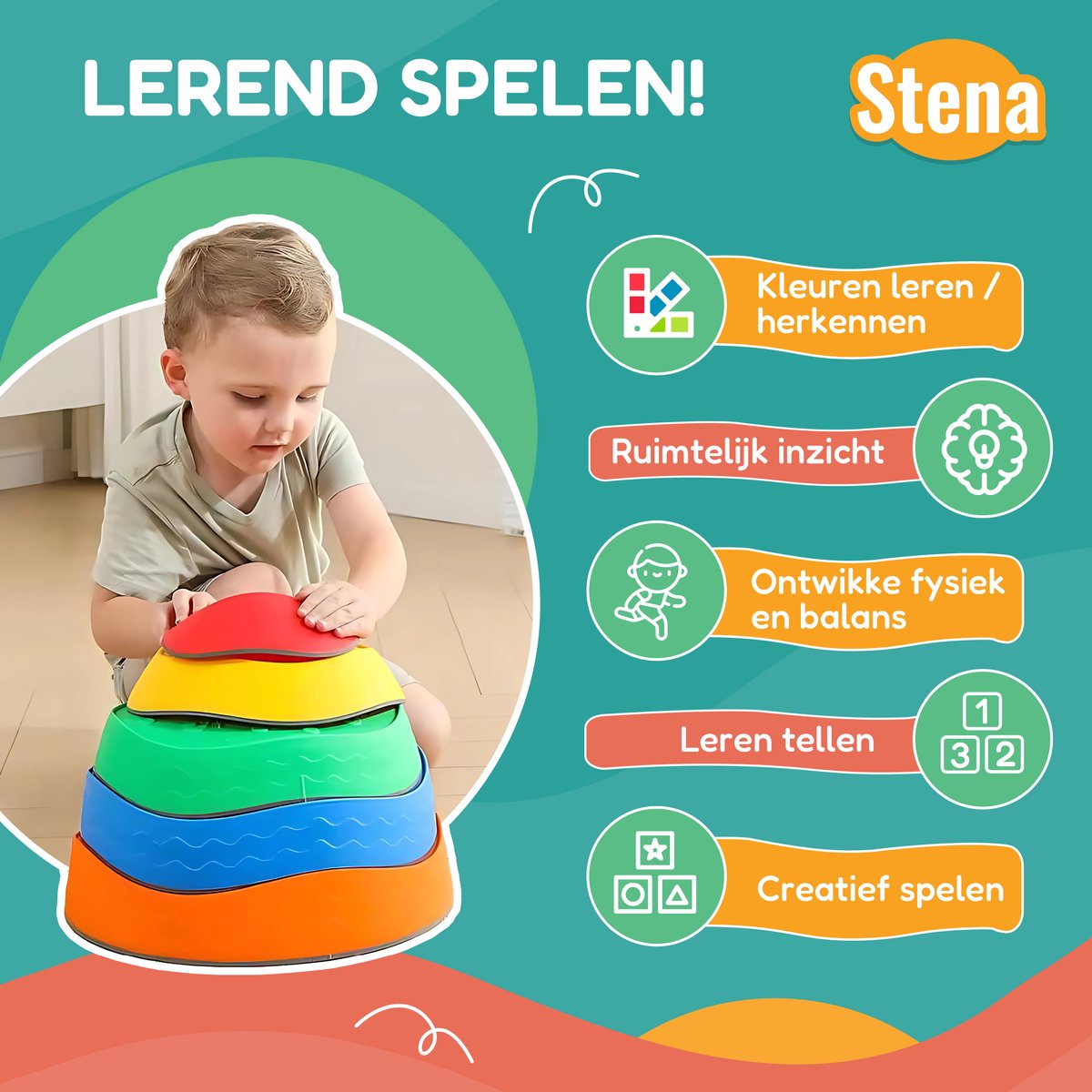 Stena Stapstenen + Zandzakjes + Kleurenrad - Stapelstenen - Rivierstenen - Voor Kinderen - Stepping Stones - Balansstenen - Balansspeelgoed - Heuveltoppen - Educatief/Montessori Speelgoed - Evenwicht — afbeelding 7