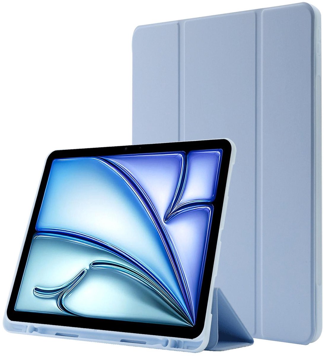 Mobigear Tablethoes geschikt voor Apple iPad Air 11 Inch (2025) Hoes TPU,Kunstleer | Mobigear Tri-Fold Gel Bookcase + Stylus Houder - Blauw