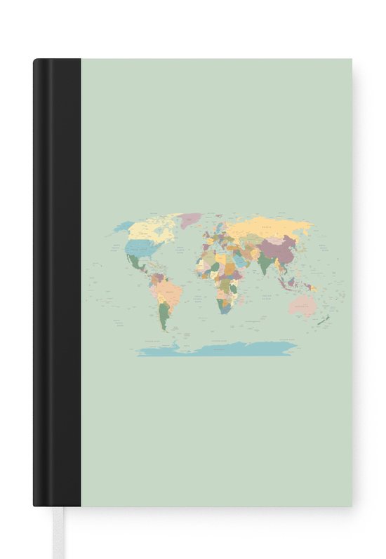 Notitieboek - Schrijfboek - Wereldkaart - Realistisch - Kaart - Notitieboekje klein - A5 formaat - Schrijfblok