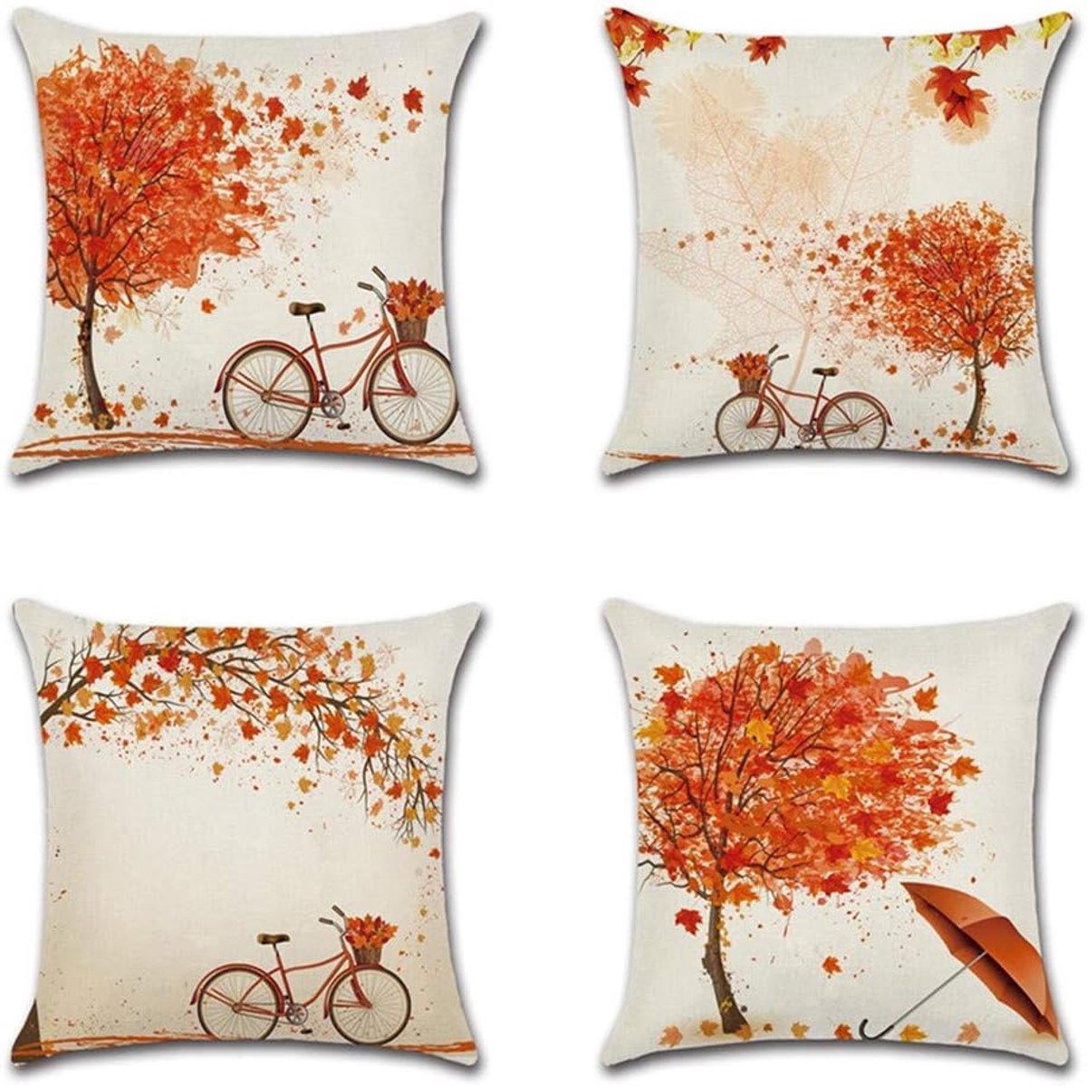 Ibenzoa Decoratieve Kussenhoezen Set van Vier - Herfstmotief 45x45cm - Zachte Textiel oranje