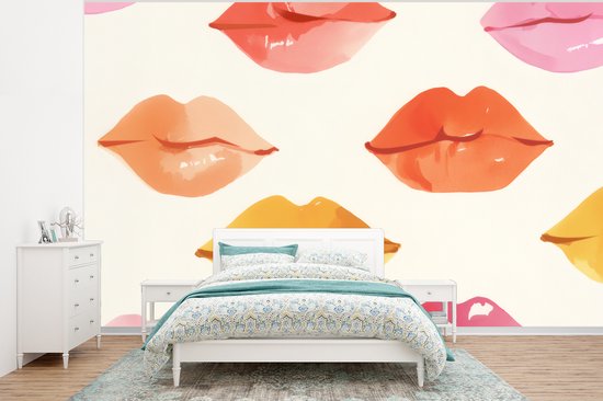 Behang - Fotobehang Lippen - Kleurrijk - Glanzend - Breedte 400 cm x hoogte 300 cm