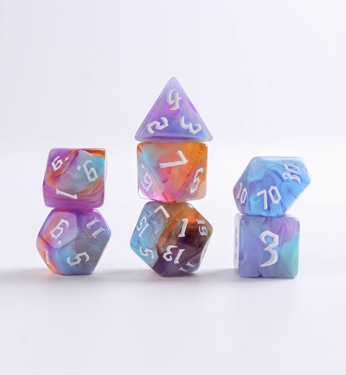 Lapi Toys - Dungeons and Dragons dobbelstenen - D&D dobbelstenen - D&D polydice - 1 set (7 stuks) - Acryl - Oranje - Paars