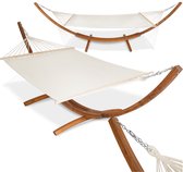 Bol.com tectake®- XXL tweepersoons hangmat met houten standaard - massief hout katoen en roestvrij staal - draagvermogen 200 kg ... aanbieding