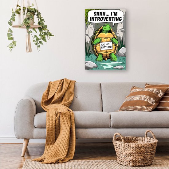 Grappige schildpad wanddecoratie humor - Schildpad muurdecoratie - Kunstwerk dieren - Pop Art - Wanddecoratie industrieel - Schilderijen - canvas 80x120 cm