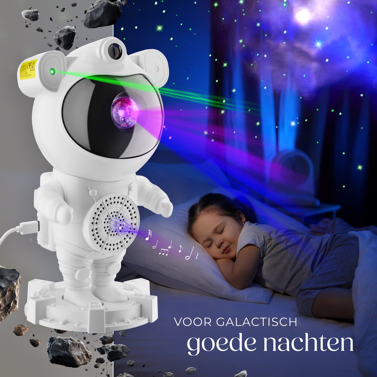 tectake® LED Sterrenhemel Projector - Astronaut Nachtlampje - Kinderlamp - Sterrenlamp voor Kinderen - Galaxy Projector met Timer - Inclusief Bluetooth en Muziekfunctie - 360° Draaibare Lamp met Sterren, Maan en Nevel – foto 3